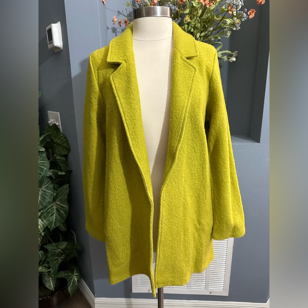 Rachel Zoe Ladies Boiled Wool Open Front Coat Bright Lime Green Size Medium EUC
